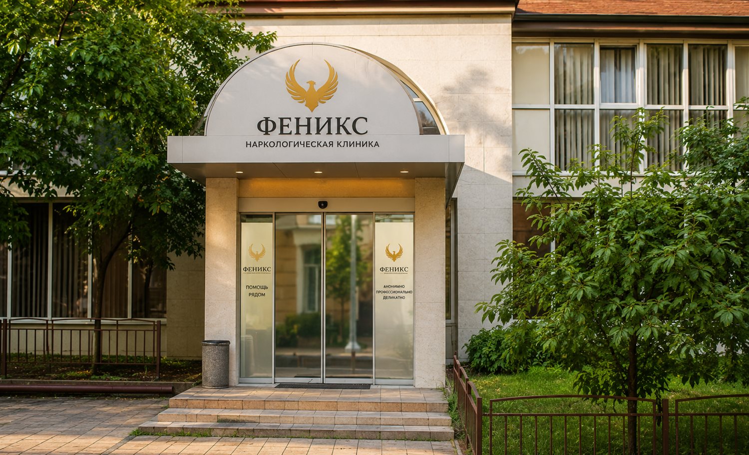 Вход в наркологическую клинику «Феникс» в Киреевске